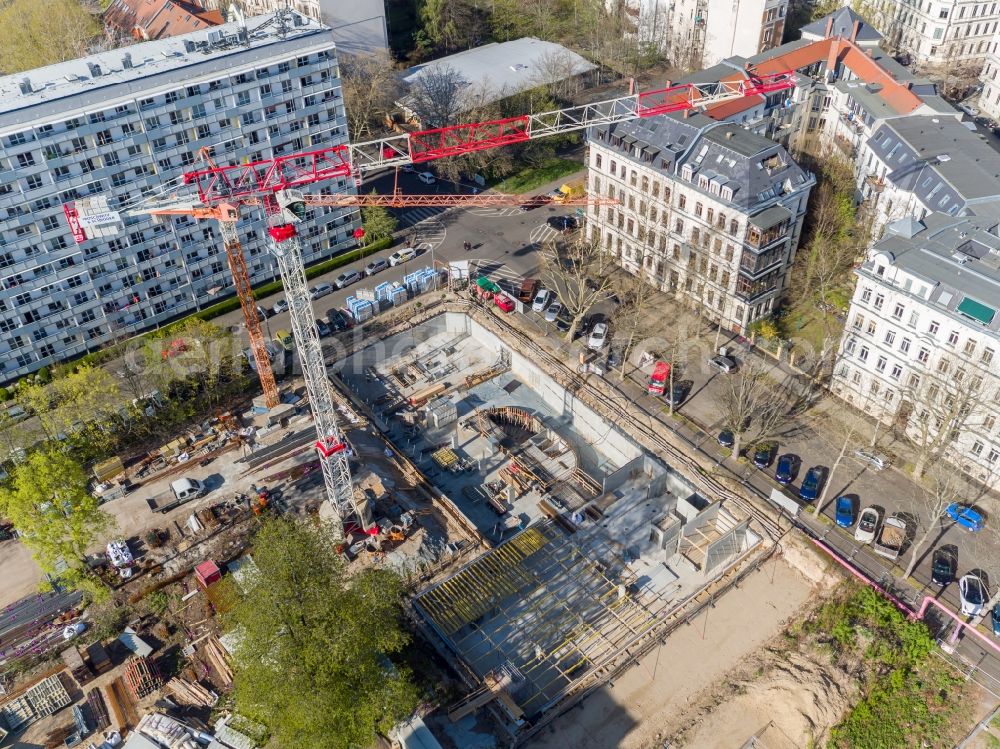 Aerial image Leipzig - Residential construction site with multi-family housing development- on the Grassistrasse corner Haydnstrasse in Leipzig in the state Saxony, Germany