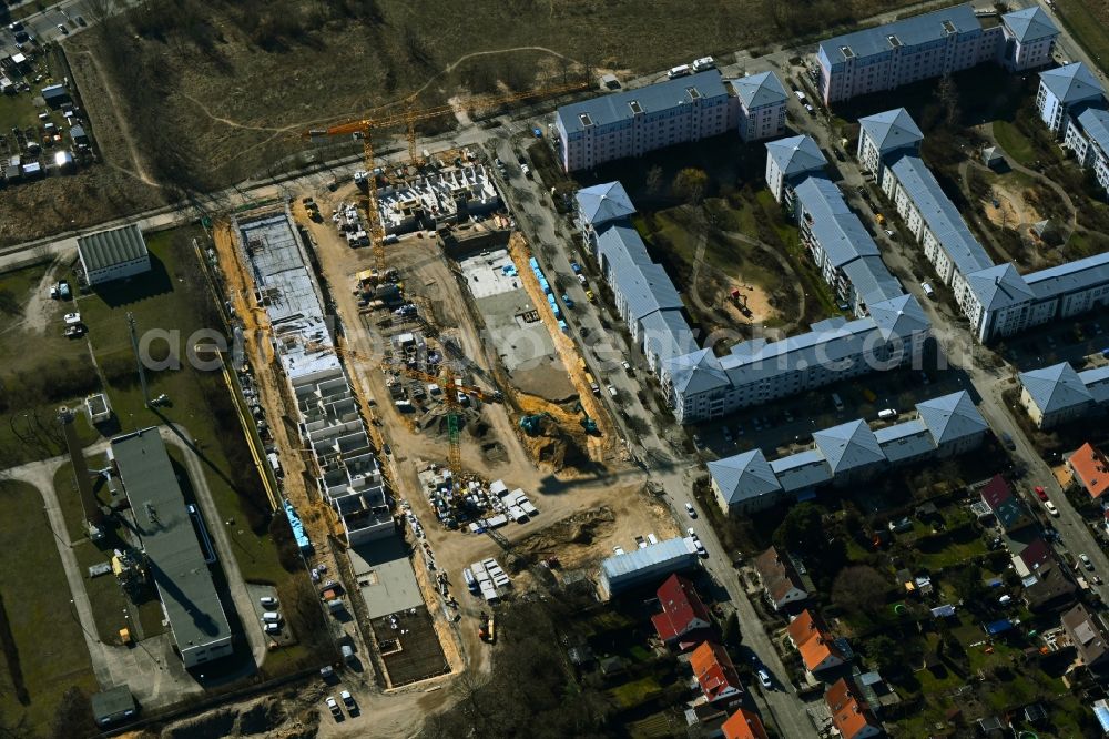 Berlin from above - Residential construction site with multi-family housing development- on the on Hassoweg - Nelkenweg - Anne-Frank-Strasse in the district Altglienicke in Berlin, Germany