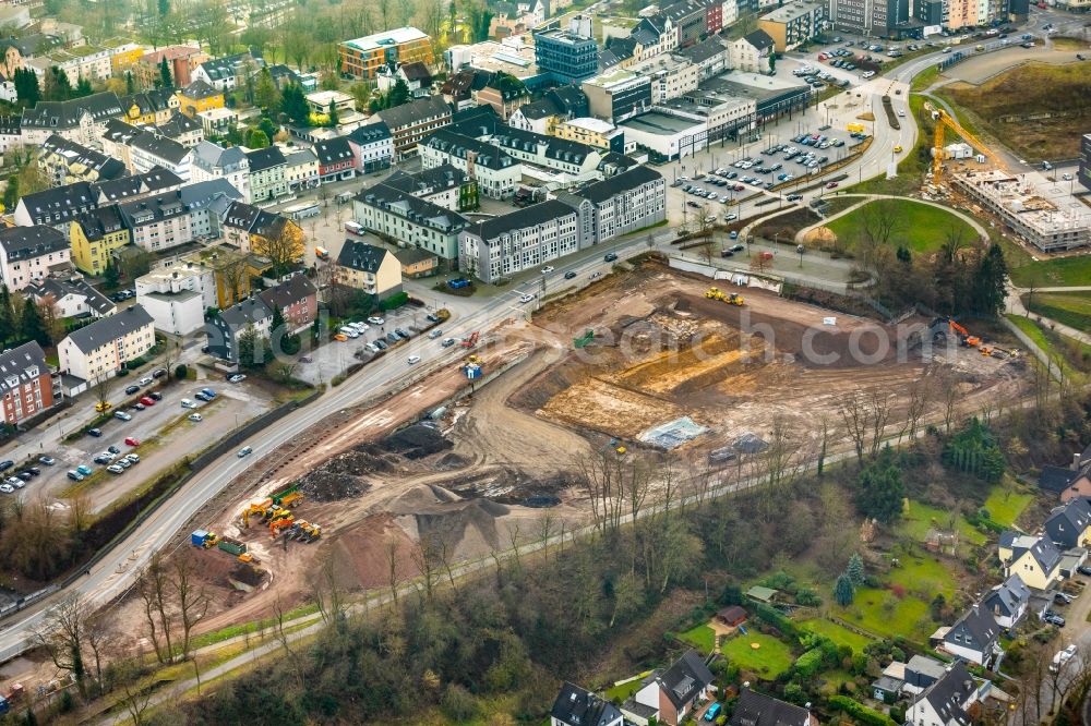 Heiligenhaus from above - Residential construction site with multi-family housing development- on the on Hefelmannpark along the Kettwiger Strasse in Heiligenhaus in the state North Rhine-Westphalia, Germany