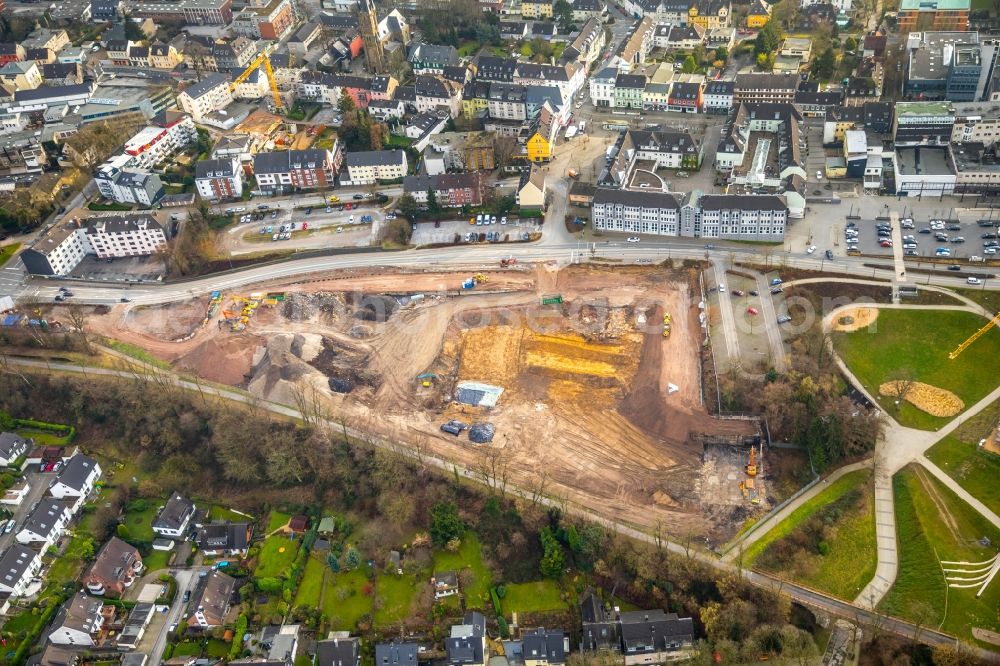 Aerial image Heiligenhaus - Residential construction site with multi-family housing development- on the on Hefelmannpark along the Kettwiger Strasse in Heiligenhaus in the state North Rhine-Westphalia, Germany