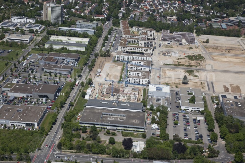 Mainz from above - Residential construction site with multi-family housing development- on the Heiligkreuz-Viertel in the district Weisenau in Mainz in the state Rhineland-Palatinate, Germany