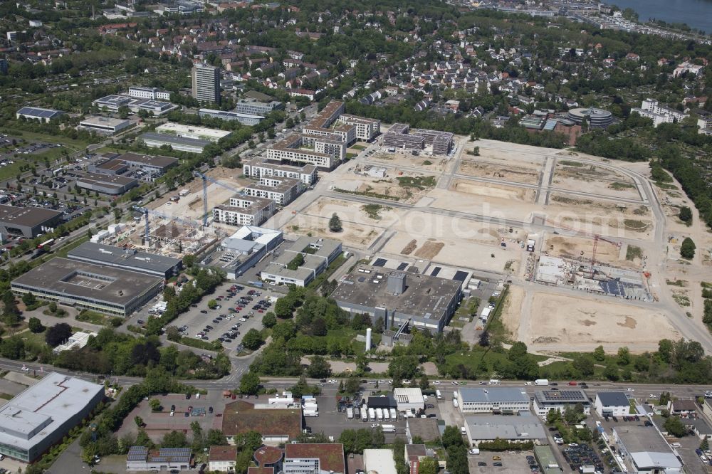 Aerial photograph Mainz - Residential construction site with multi-family housing development- on the Heiligkreuz-Viertel in the district Weisenau in Mainz in the state Rhineland-Palatinate, Germany