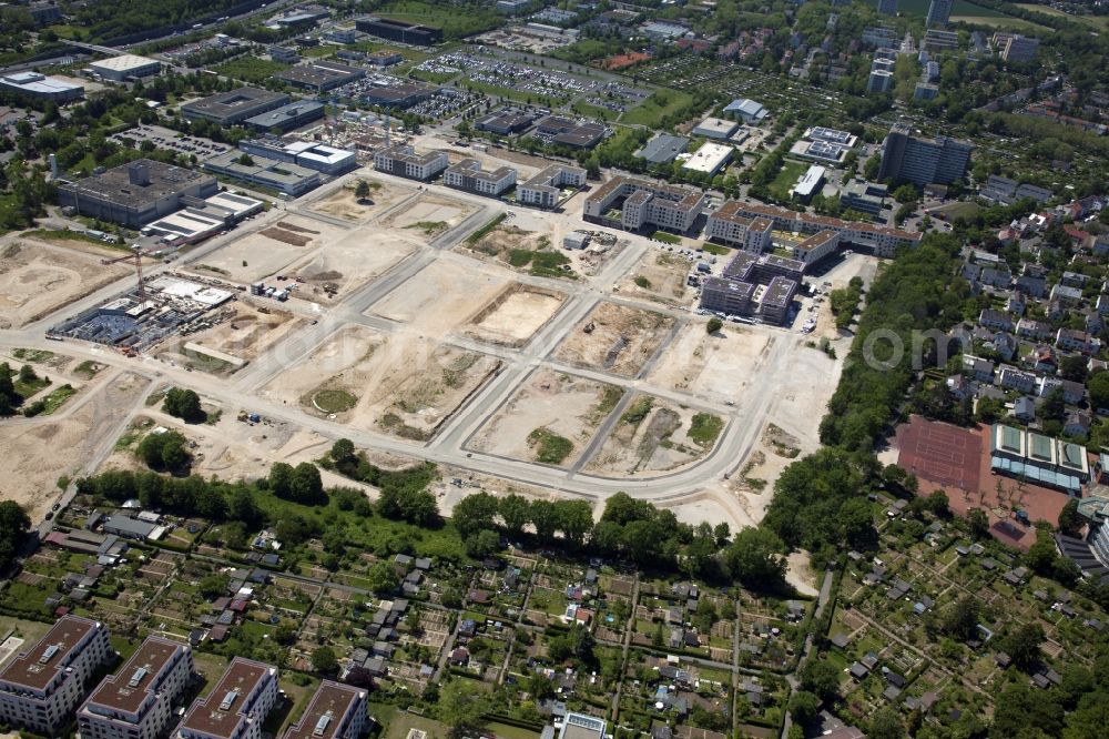 Aerial photograph Mainz - Residential construction site with multi-family housing development- on the Heiligkreuz-Viertel in the district Weisenau in Mainz in the state Rhineland-Palatinate, Germany