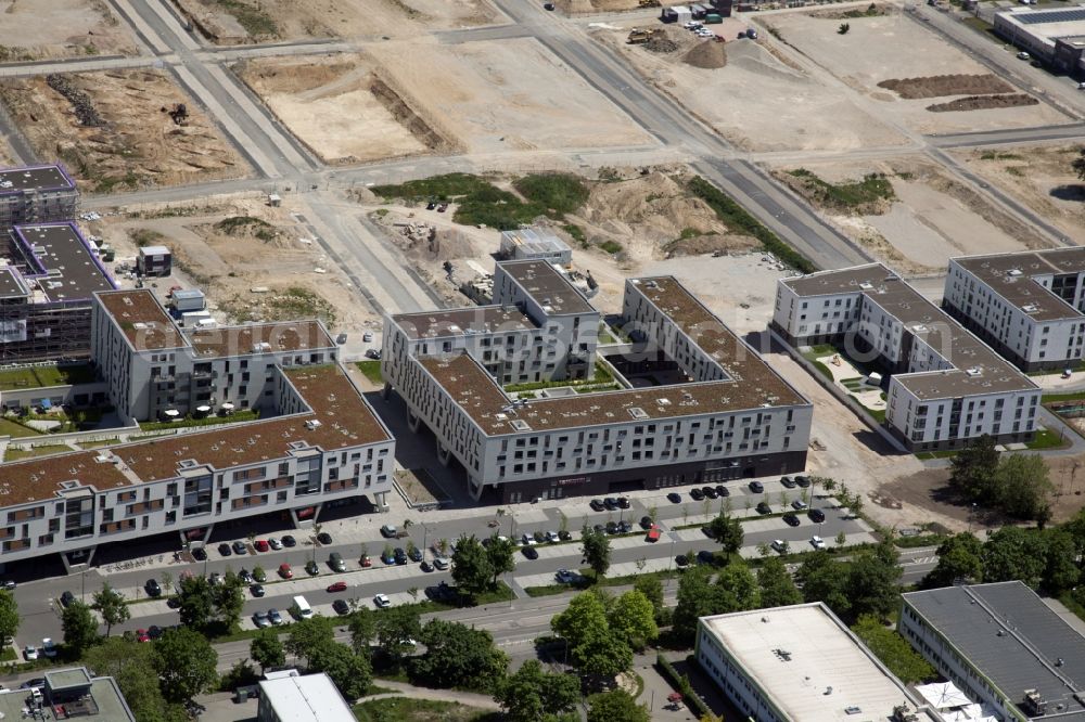 Aerial photograph Mainz - Residential construction site with multi-family housing development- on the Heiligkreuz-Viertel in the district Weisenau in Mainz in the state Rhineland-Palatinate, Germany