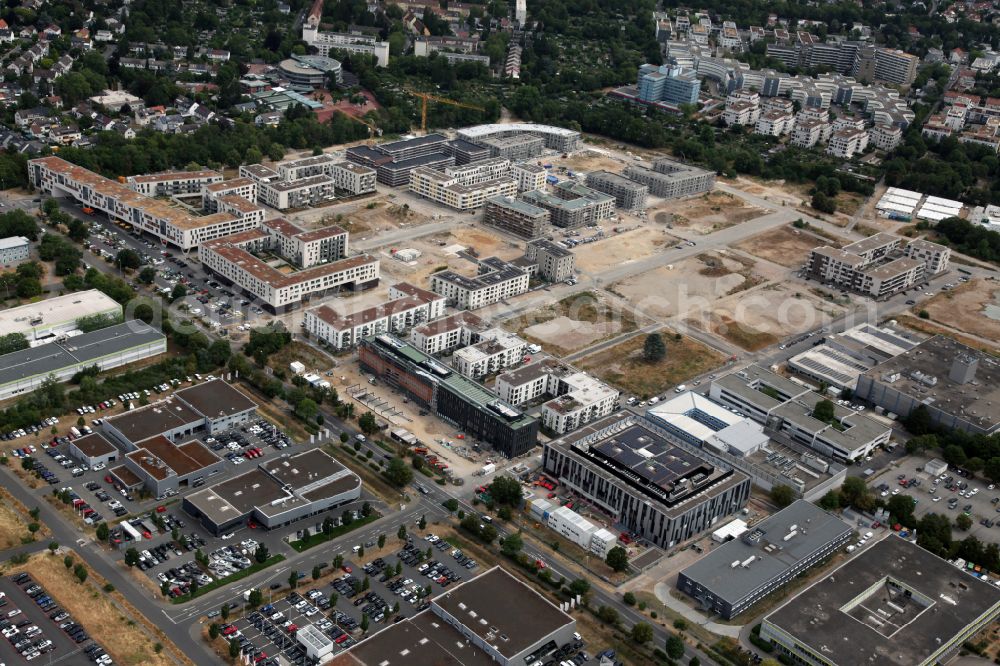 Aerial photograph Mainz - Residential construction site with multi-family housing development- on the Heiligkreuz-Viertel in the district Weisenau in Mainz in the state Rhineland-Palatinate, Germany