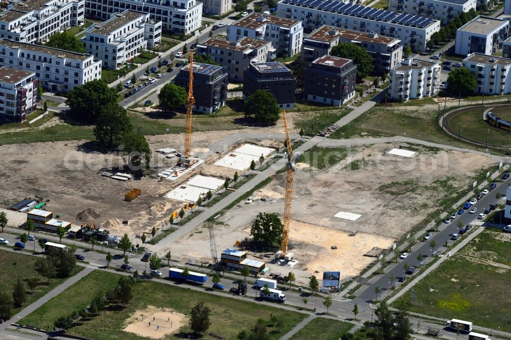 Berlin from above - Residential construction site with multi-family housing development- on the Hermann-Dorner-Allee - Alexander-von-Humboldt-Weg - Karl-Ziegler-Strasse in the district Adlershof in Berlin, Germany