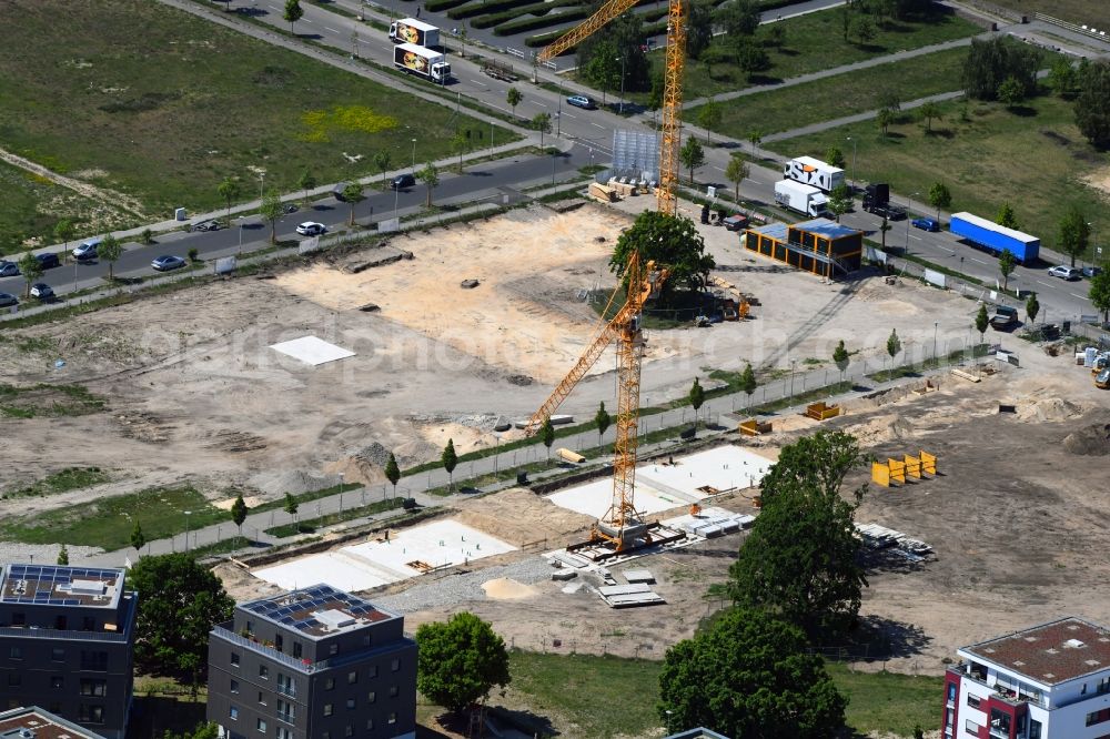 Berlin from the bird's eye view: Residential construction site with multi-family housing development- on the Hermann-Dorner-Allee - Alexander-von-Humboldt-Weg - Karl-Ziegler-Strasse in the district Adlershof in Berlin, Germany