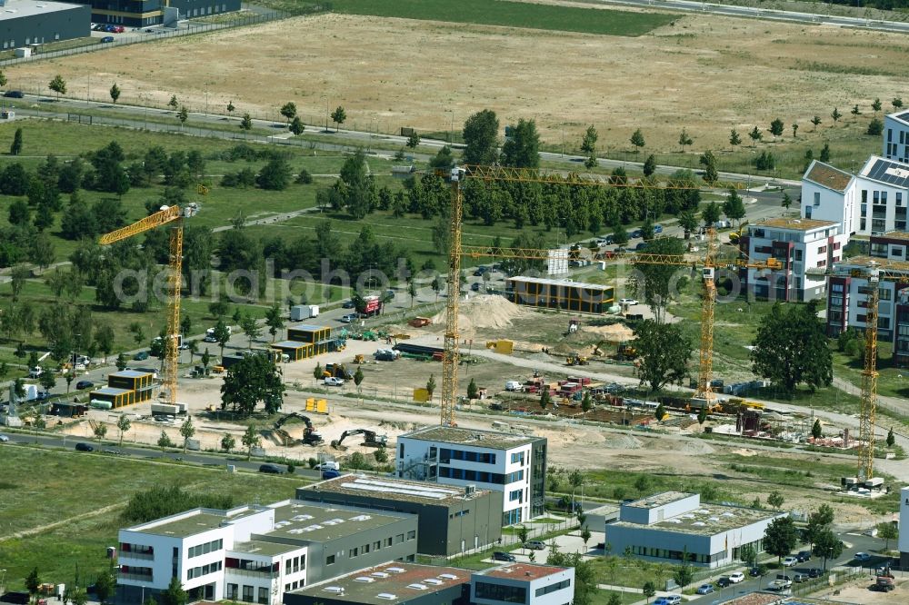 Berlin from above - Residential construction site with multi-family housing development- on the Hermann-Dorner-Allee - Alexander-von-Humboldt-Weg - Karl-Ziegler-Strasse in the district Adlershof in Berlin, Germany