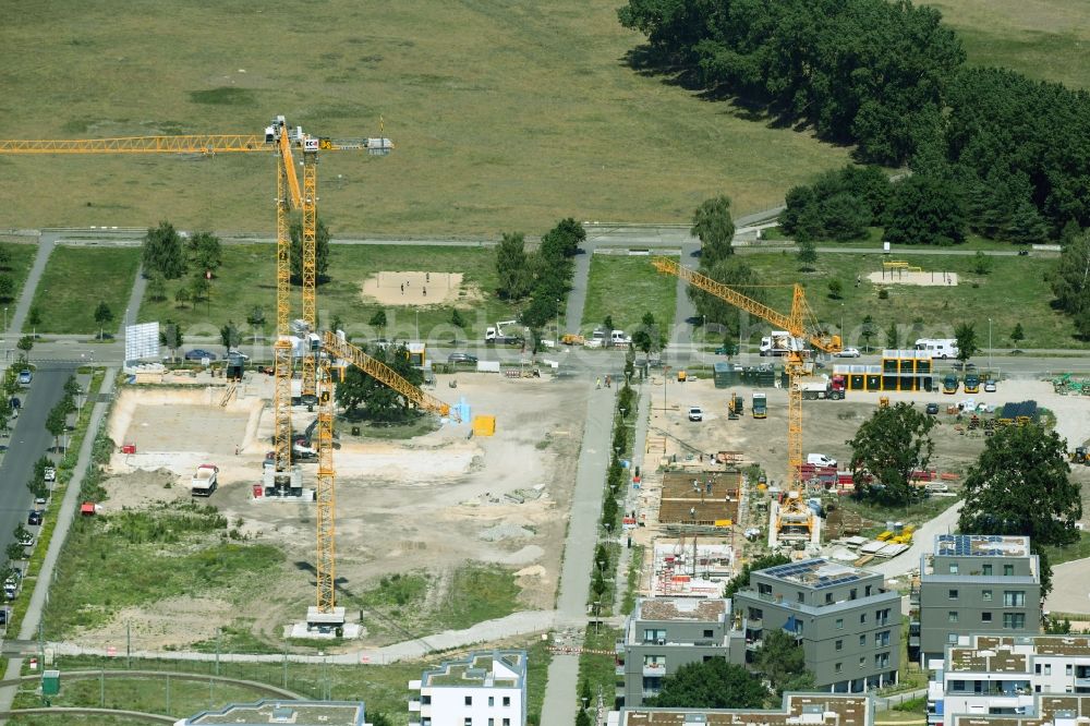 Berlin from above - Residential construction site with multi-family housing development- on the Hermann-Dorner-Allee - Alexander-von-Humboldt-Weg - Karl-Ziegler-Strasse in the district Adlershof in Berlin, Germany