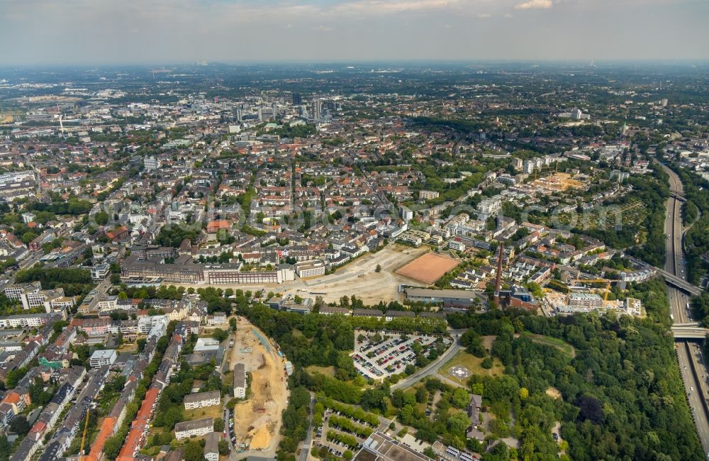 Essen from above - Residential construction site with multi-family housing development- at the Herthastrasse in Essen in the state North Rhine-Westphalia, Germany