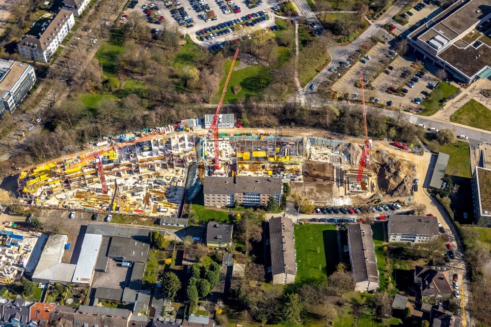 Essen from the bird's eye view: Residential construction site with multi-family housing development- at the Herthastrasse in Essen in the state North Rhine-Westphalia, Germany