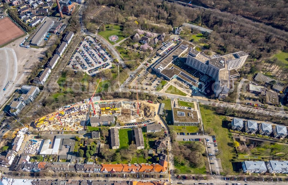 Aerial image Essen - Residential construction site with multi-family housing development- at the Herthastrasse in Essen in the state North Rhine-Westphalia, Germany