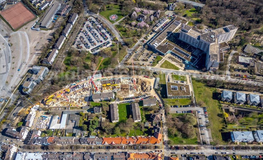 Aerial photograph Essen - Residential construction site with multi-family housing development- at the Herthastrasse in Essen in the state North Rhine-Westphalia, Germany