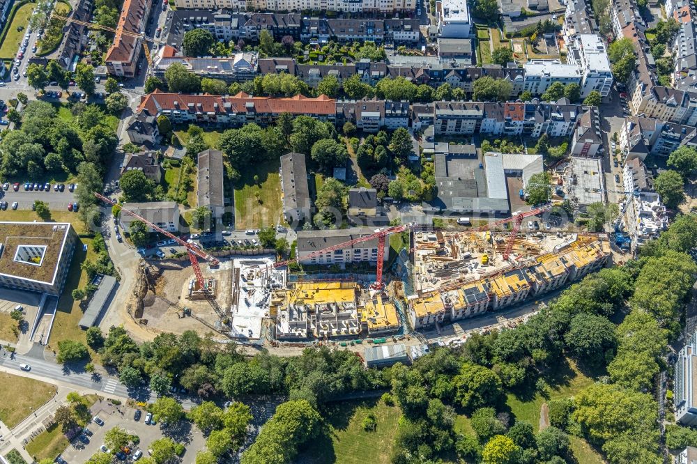 Essen from above - Residential construction site with multi-family housing development- at the Herthastrasse in Essen in the state North Rhine-Westphalia, Germany