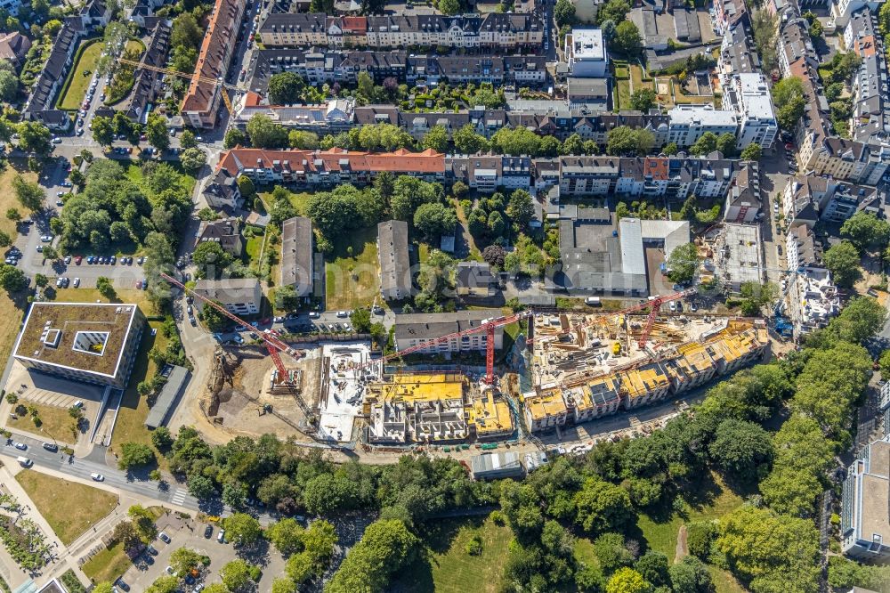 Essen from the bird's eye view: Residential construction site with multi-family housing development- at the Herthastrasse in Essen in the state North Rhine-Westphalia, Germany