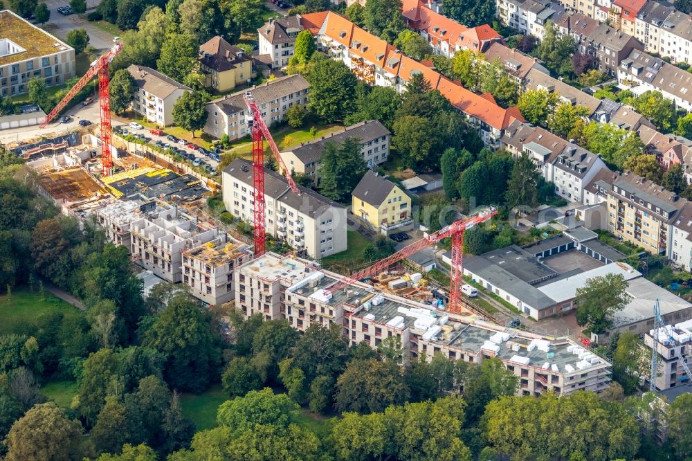 Essen from the bird's eye view: Residential construction site with multi-family housing development- at the Herthastrasse in Essen in the state North Rhine-Westphalia, Germany