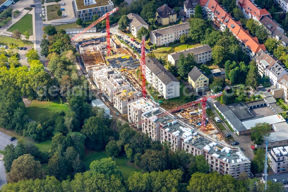 Aerial image Essen - Residential construction site with multi-family housing development- at the Herthastrasse in Essen in the state North Rhine-Westphalia, Germany