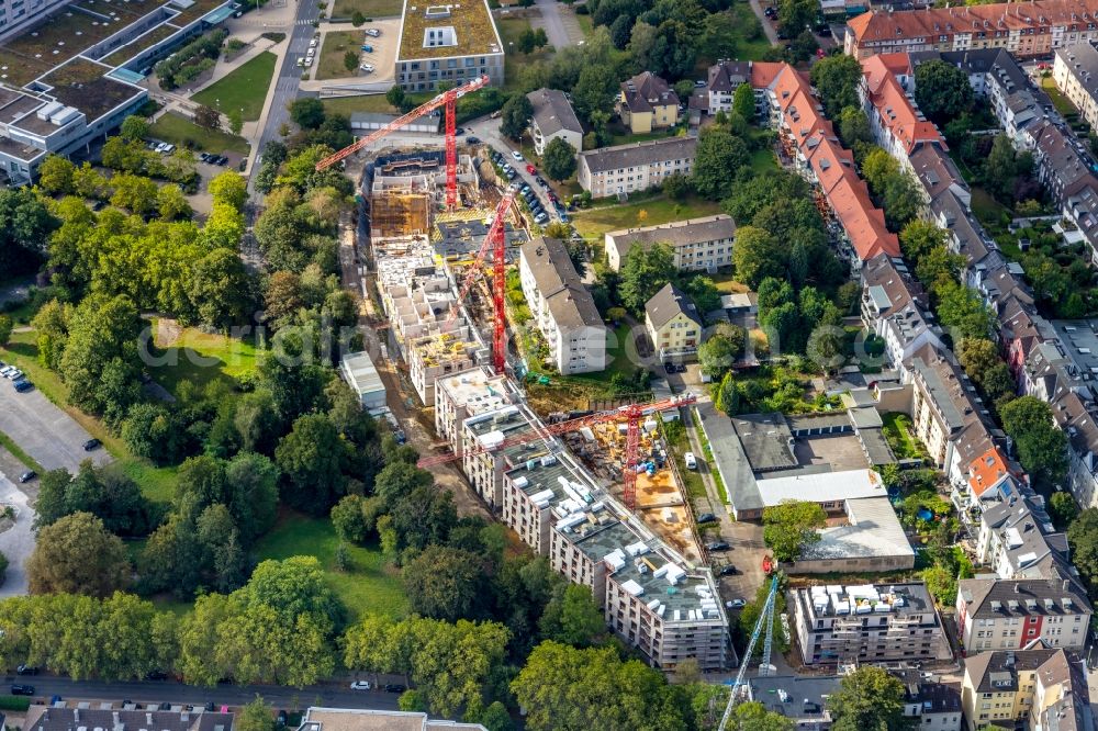 Aerial photograph Essen - Residential construction site with multi-family housing development- at the Herthastrasse in Essen in the state North Rhine-Westphalia, Germany