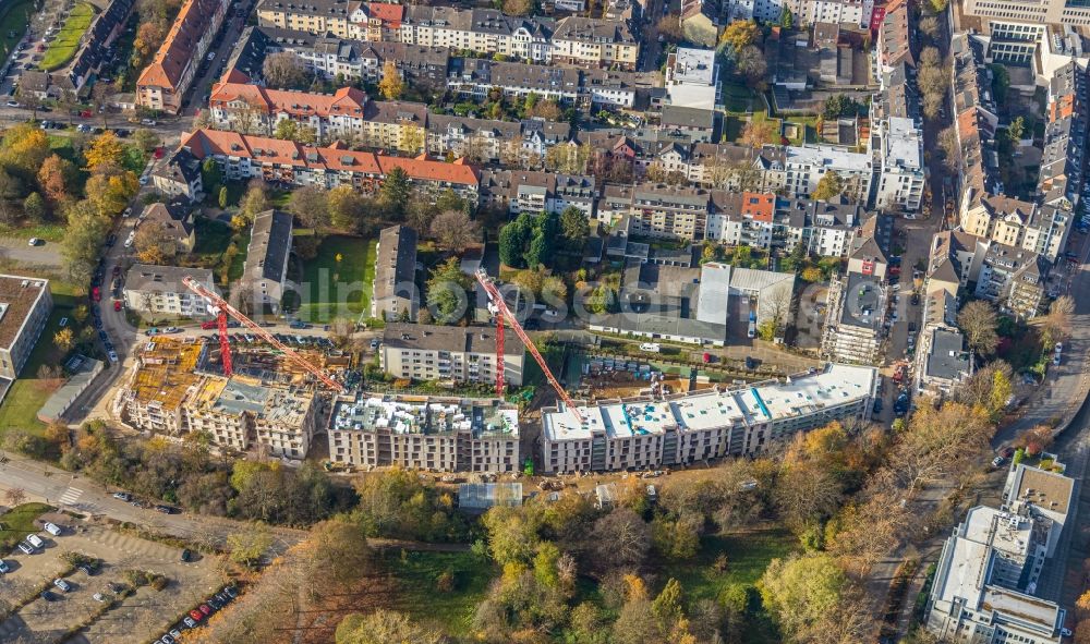 Aerial image Essen - Residential construction site with multi-family housing development- at the Herthastrasse in Essen in the state North Rhine-Westphalia, Germany