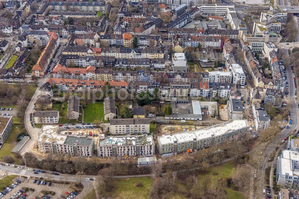 Essen from above - Residential construction site with multi-family housing development- at the Herthastrasse in Essen at Ruhrgebiet in the state North Rhine-Westphalia, Germany