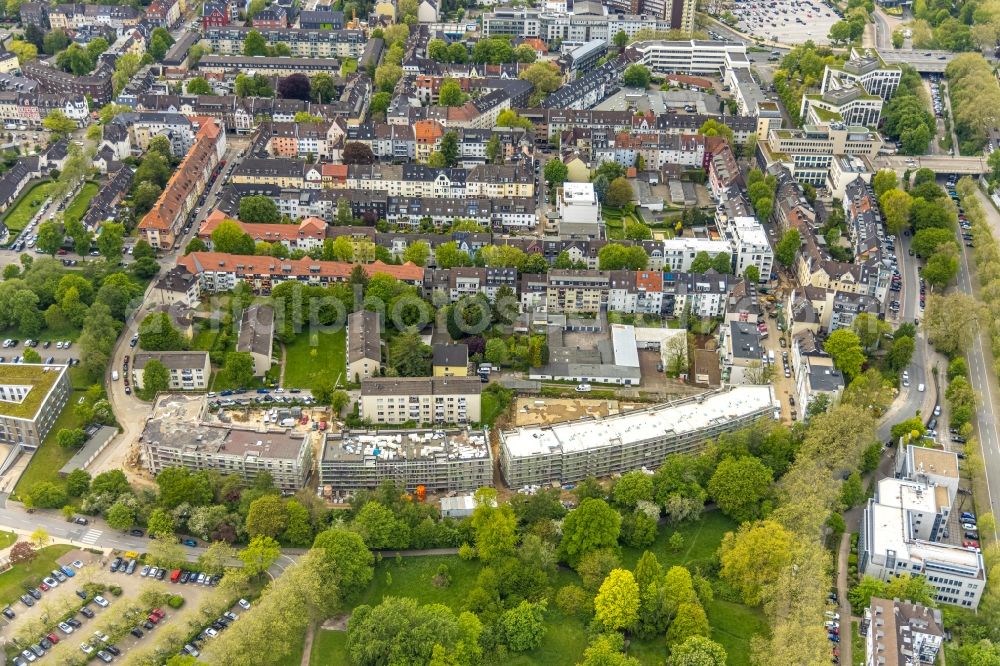 Aerial photograph Essen - Residential construction site with multi-family housing development- at the Herthastrasse in Essen at Ruhrgebiet in the state North Rhine-Westphalia, Germany