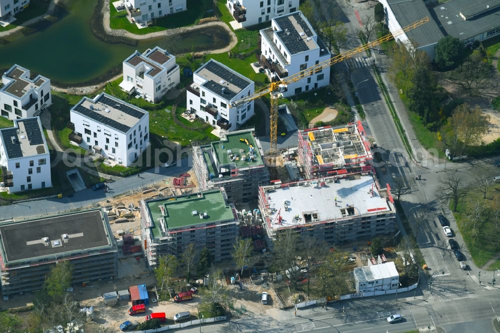 Berlin from above - Residential construction site with multi-family housing development- on the Huettenweg - Clayallee in the district Dahlem in Berlin, Germany