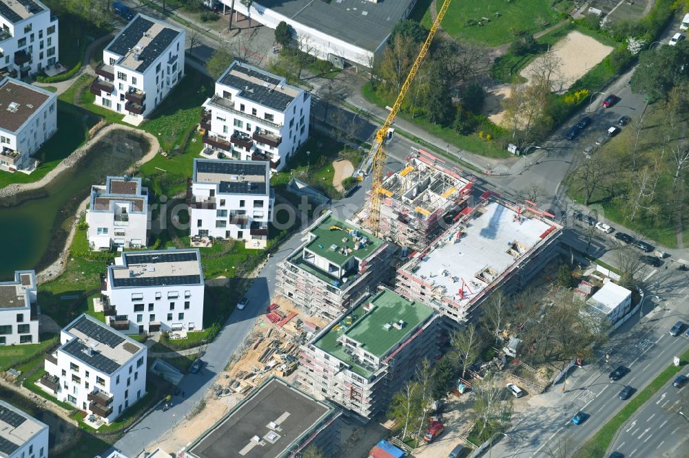 Berlin from the bird's eye view: Residential construction site with multi-family housing development- on the Huettenweg - Clayallee in the district Dahlem in Berlin, Germany