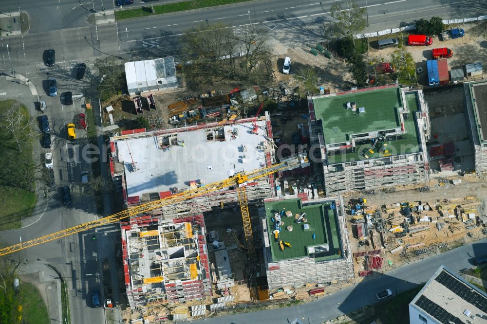 Berlin from above - Residential construction site with multi-family housing development- on the Huettenweg - Clayallee in the district Dahlem in Berlin, Germany