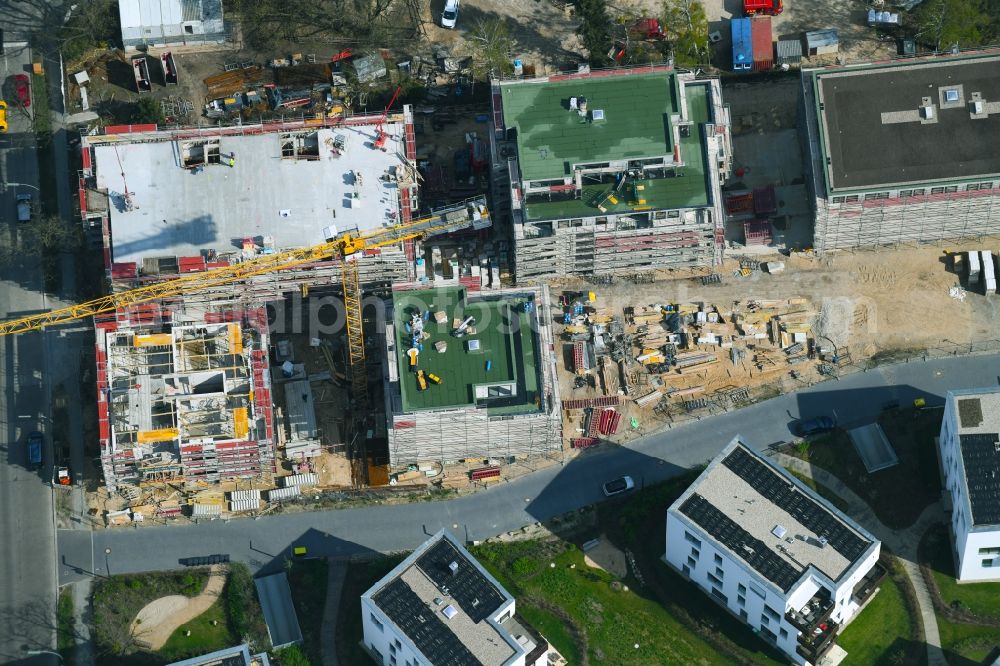 Berlin from the bird's eye view: Residential construction site with multi-family housing development- on the Huettenweg - Clayallee in the district Dahlem in Berlin, Germany