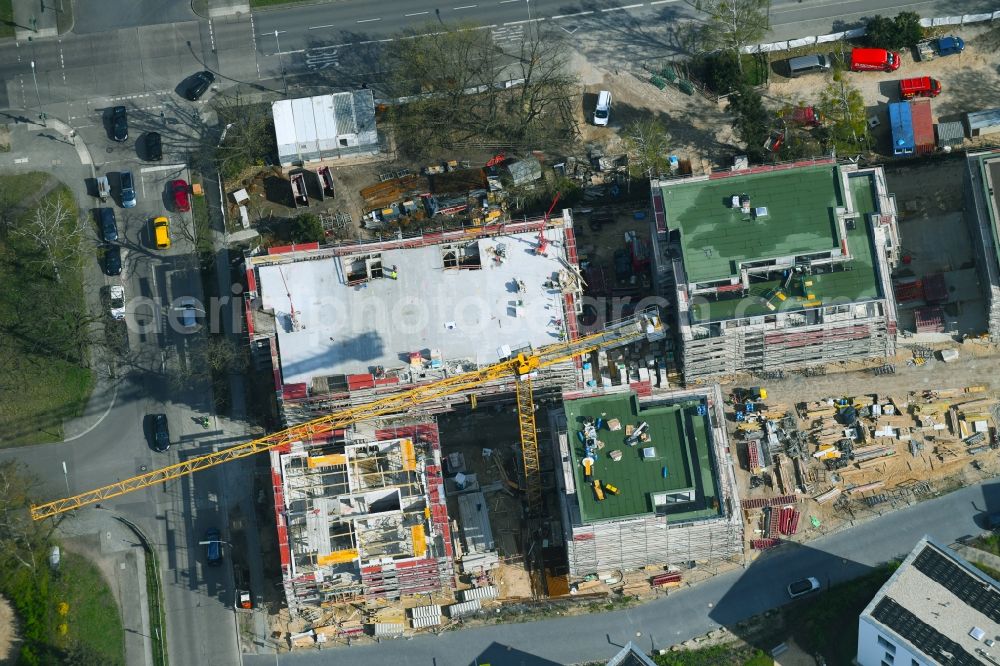 Aerial image Berlin - Residential construction site with multi-family housing development- on the Huettenweg - Clayallee in the district Dahlem in Berlin, Germany