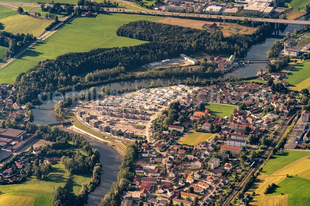 Waltenhofen from the bird's eye view: Residential construction site with multi-family housing development- on Illerbogen in Waltenhofen in the state Bavaria, Germany