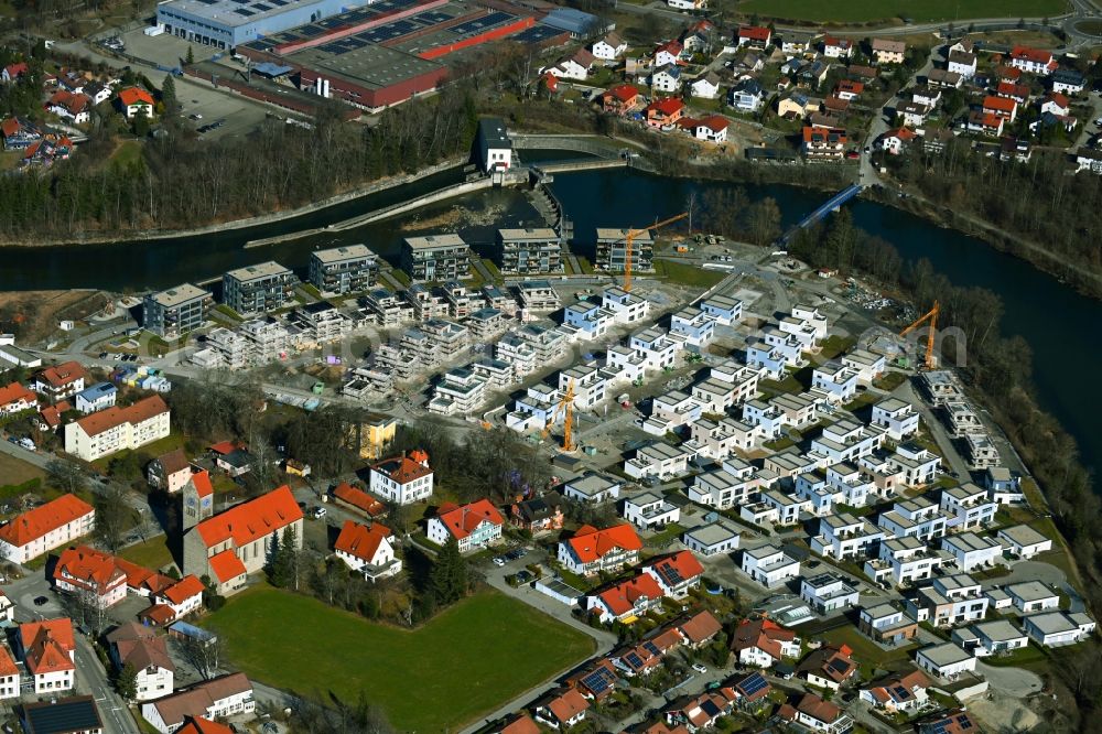 Waltenhofen from above - Residential construction site with multi-family housing development- on Illerbogen in Waltenhofen in the state Bavaria, Germany