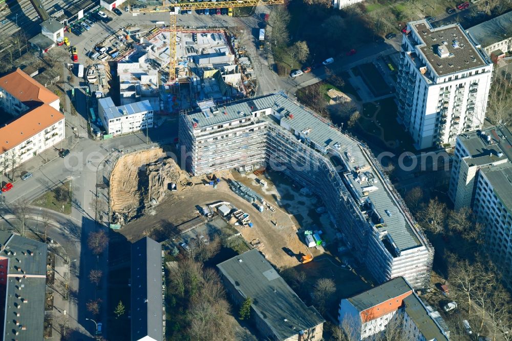 Aerial photograph Berlin - Residential construction site with multi-family housing development- on the Rosenfelder Ring corner Skandinavische Strasse in the district Lichtenberg in Berlin, Germany