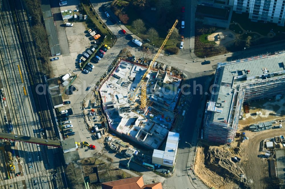 Aerial photograph Berlin - Residential construction site with multi-family housing development- on the Rosenfelder Ring corner Skandinavische Strasse in the district Lichtenberg in Berlin, Germany