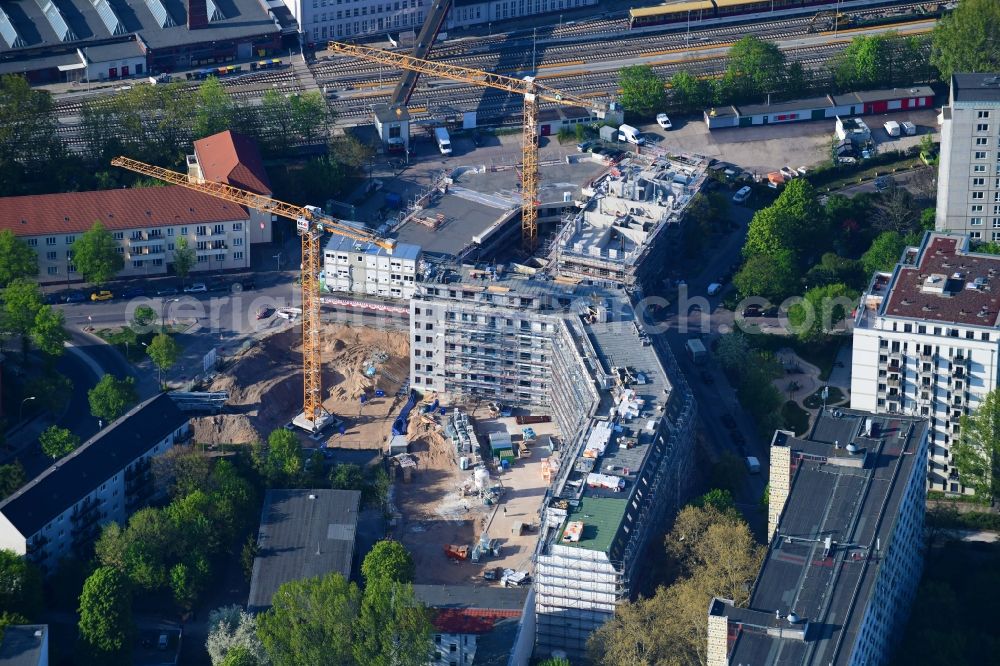 Berlin from above - Residential construction site with multi-family housing development- on the Rosenfelder Ring corner Skandinavische Strasse in the district Lichtenberg in Berlin, Germany