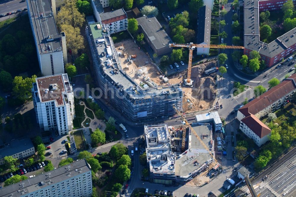 Berlin from above - Residential construction site with multi-family housing development- on the Rosenfelder Ring corner Skandinavische Strasse in the district Lichtenberg in Berlin, Germany