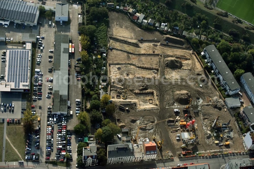 Aerial image Berlin - Construction side Residential area of the multi-family house settlement Das Lichtenhain of BUWOG Group in the district Lichtenberg in Berlin, Germany