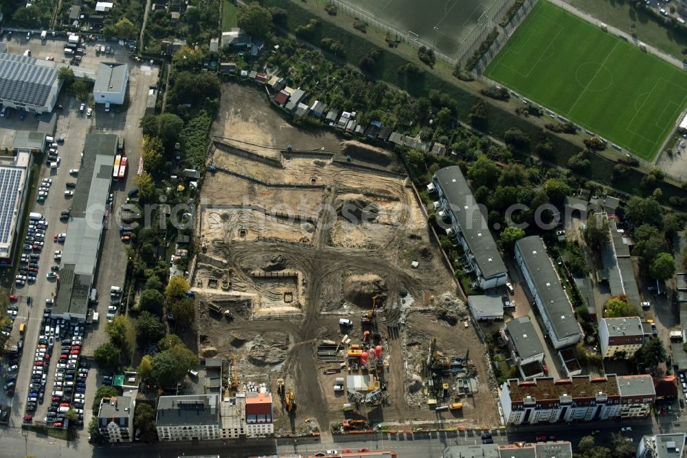 Aerial photograph Berlin - Construction side Residential area of the multi-family house settlement Das Lichtenhain of BUWOG Group in the district Lichtenberg in Berlin, Germany