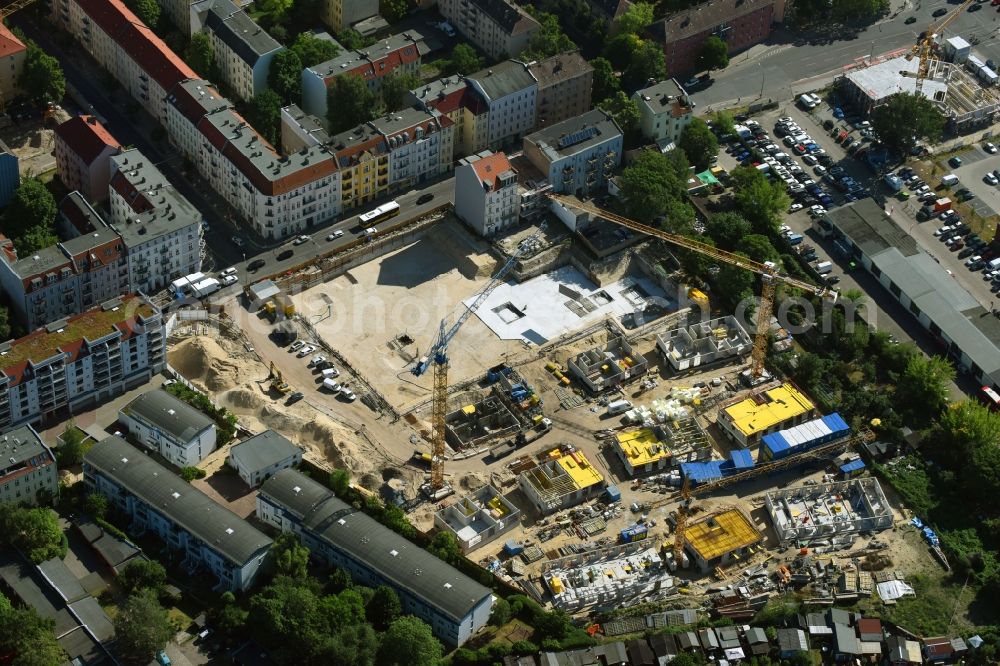 Aerial photograph Berlin - Construction side Residential area of the multi-family house settlement Das Lichtenhain of BUWOG Group in the district Lichtenberg in Berlin, Germany