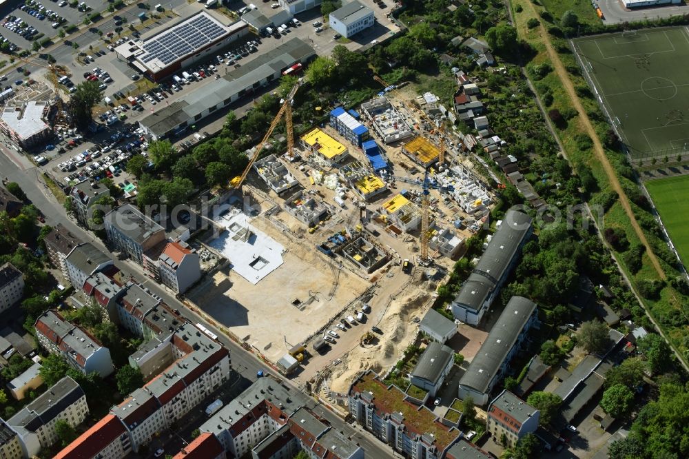 Aerial image Berlin - Construction side Residential area of the multi-family house settlement Das Lichtenhain of BUWOG Group in the district Lichtenberg in Berlin, Germany