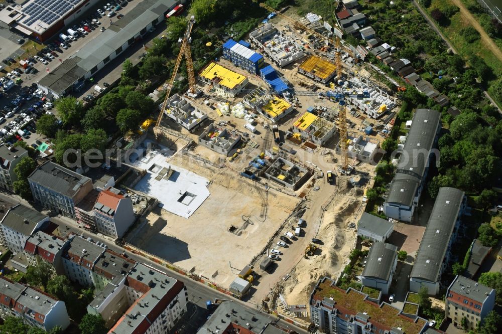 Aerial photograph Berlin - Construction side Residential area of the multi-family house settlement Das Lichtenhain of BUWOG Group in the district Lichtenberg in Berlin, Germany