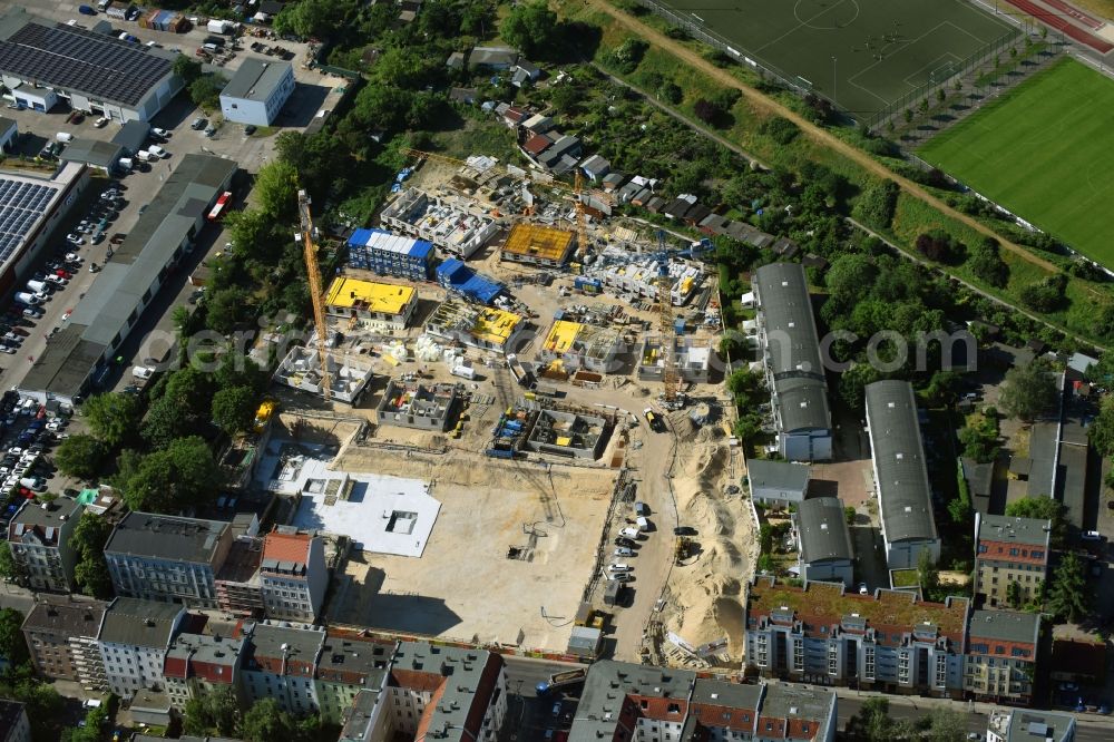 Berlin from the bird's eye view: Construction side Residential area of the multi-family house settlement Das Lichtenhain of BUWOG Group in the district Lichtenberg in Berlin, Germany