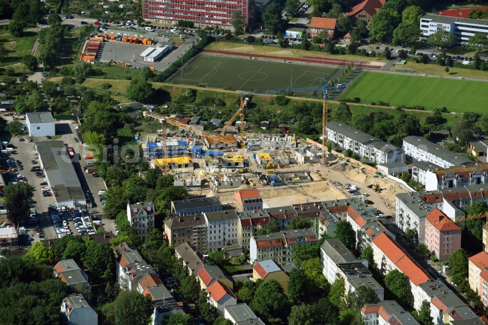 Berlin from the bird's eye view: Construction side Residential area of the multi-family house settlement Das Lichtenhain of BUWOG Group in the district Lichtenberg in Berlin, Germany