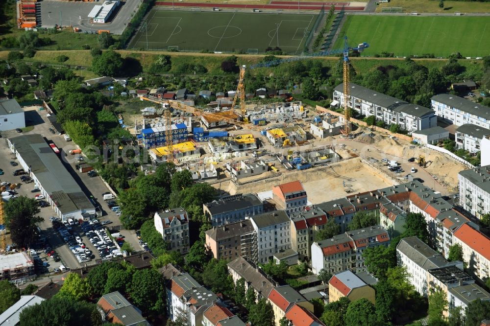 Aerial image Berlin - Construction side Residential area of the multi-family house settlement Das Lichtenhain of BUWOG Group in the district Lichtenberg in Berlin, Germany