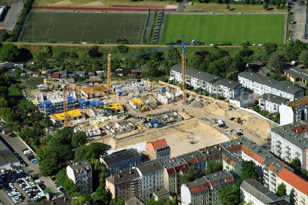 Berlin from above - Construction side Residential area of the multi-family house settlement Das Lichtenhain of BUWOG Group in the district Lichtenberg in Berlin, Germany