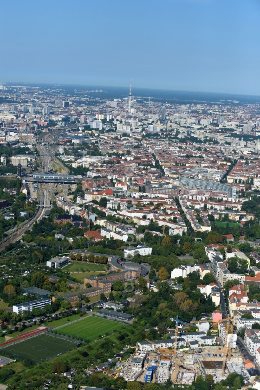 Berlin from above - Construction side Residential area of the multi-family house settlement Das Lichtenhain of BUWOG Group in the district Lichtenberg in Berlin, Germany