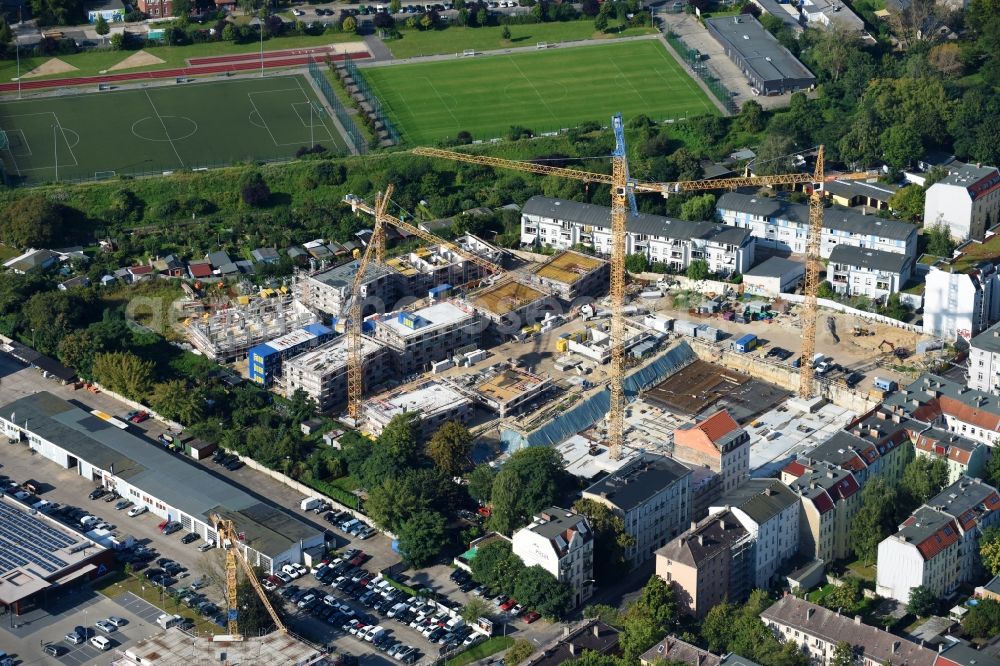 Berlin from above - Construction side Residential area of the multi-family house settlement Das Lichtenhain of BUWOG Group in the district Lichtenberg in Berlin, Germany