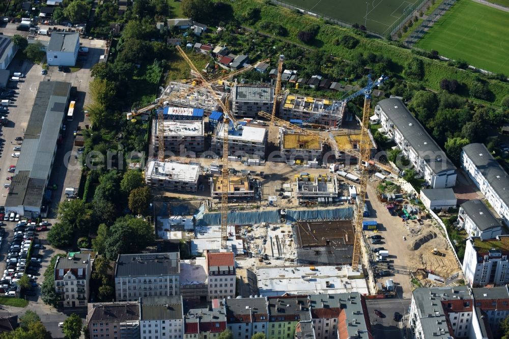 Aerial image Berlin - Construction side Residential area of the multi-family house settlement Das Lichtenhain of BUWOG Group in the district Lichtenberg in Berlin, Germany