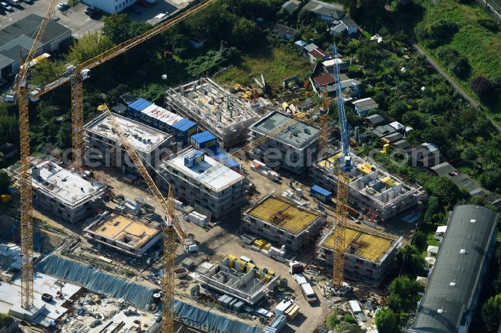 Berlin from the bird's eye view: Construction side Residential area of the multi-family house settlement Das Lichtenhain of BUWOG Group in the district Lichtenberg in Berlin, Germany