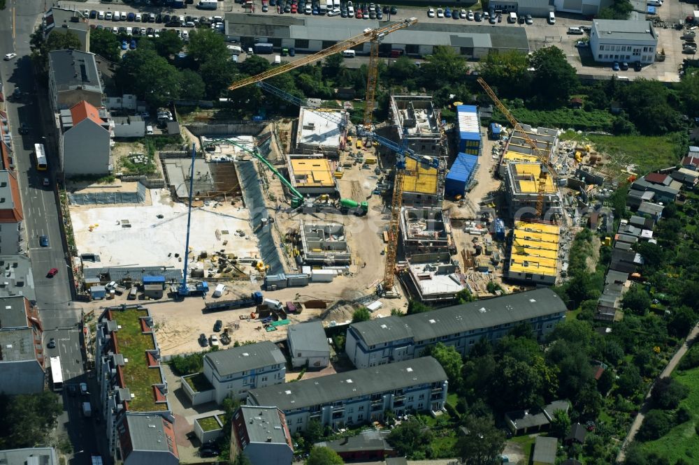 Aerial image Berlin - Construction side Residential area of the multi-family house settlement Das Lichtenhain of BUWOG Group in the district Lichtenberg in Berlin, Germany